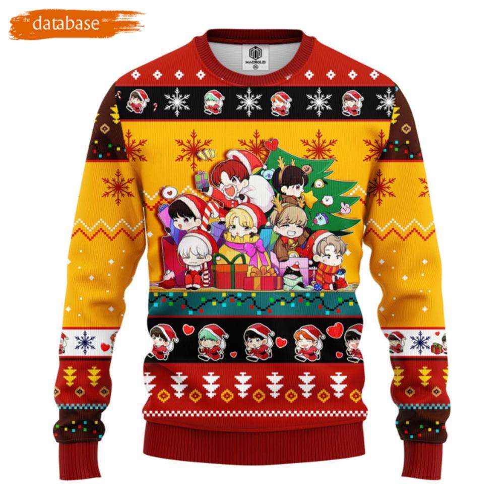 Bts Army Chibi Cute Ugly Christmas Sweater Yellow 1