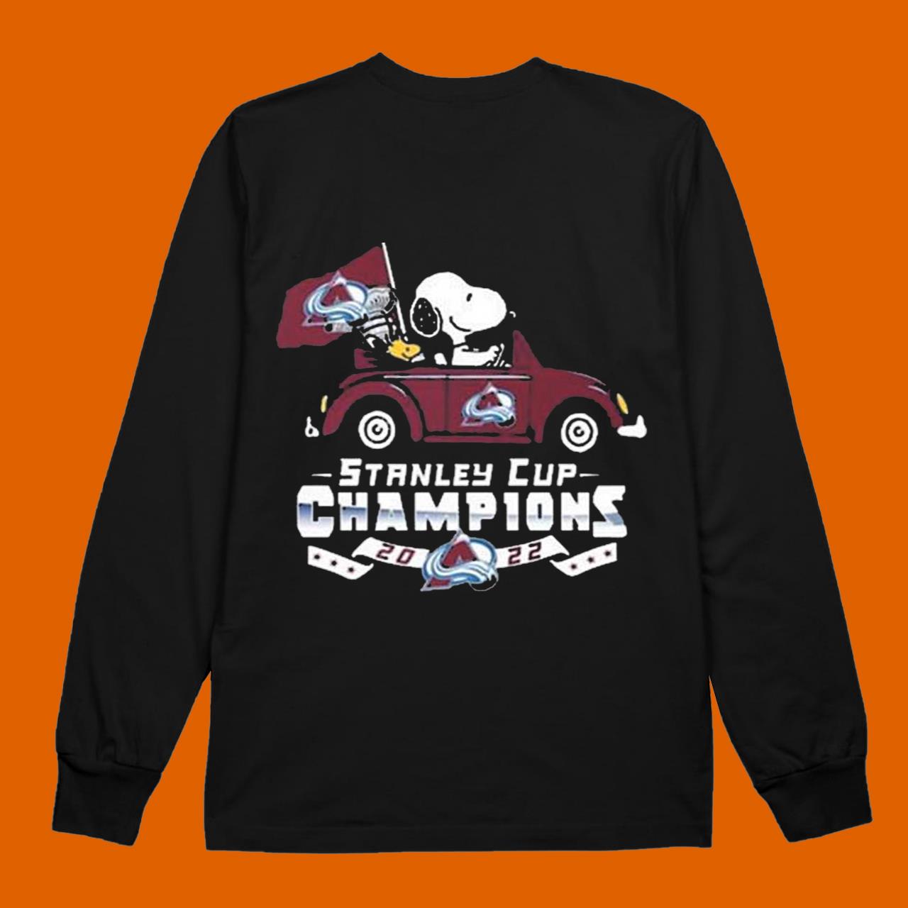 Snoopy And Woodstock Riding Car Colorado Avalanche 2022 Stanley Cup Champions shirt