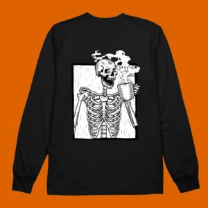 Halloween Coffee Drinking Skeleton Skull Sweatshirt