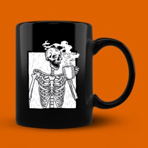 Halloween Coffee Drinking Skeleton Skull Mug