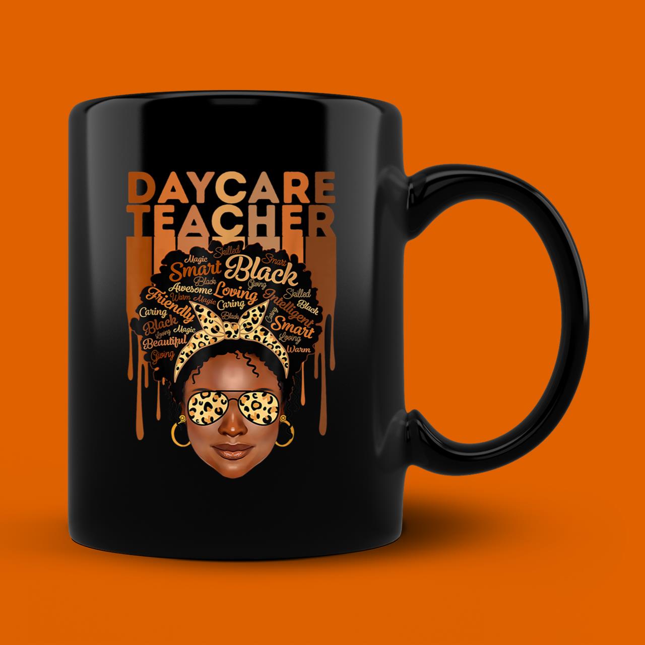 Black Daycare Teacher Love Melanin Leopard Glasses T-Shirt