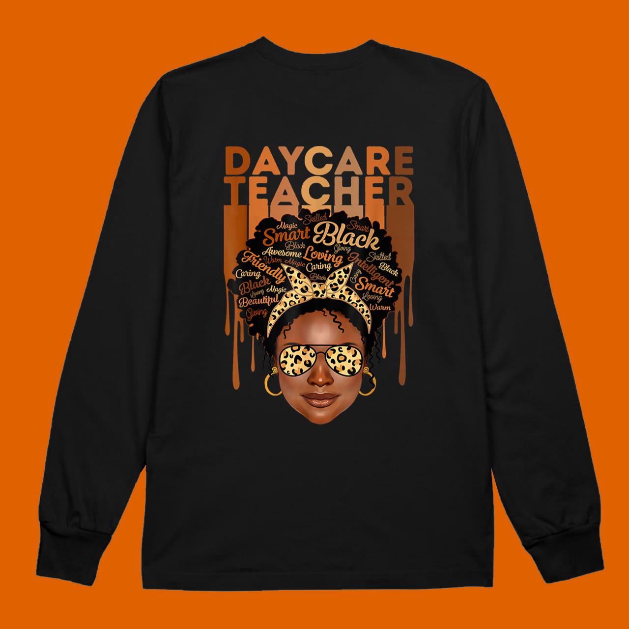 Black Daycare Teacher Love Melanin Leopard Glasses T-Shirt