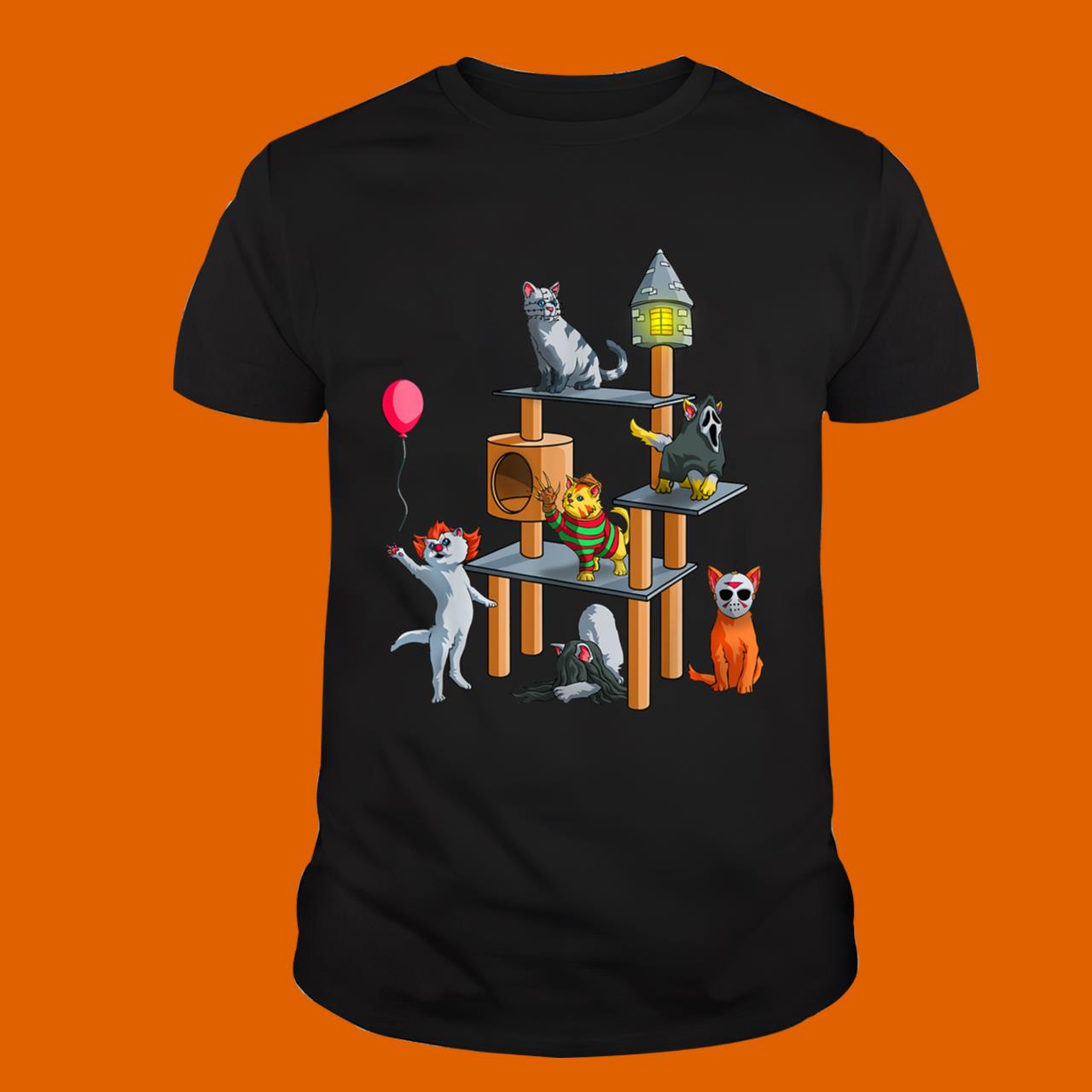 Funny Cat Horror Movies Cute Halloween T-Shirt