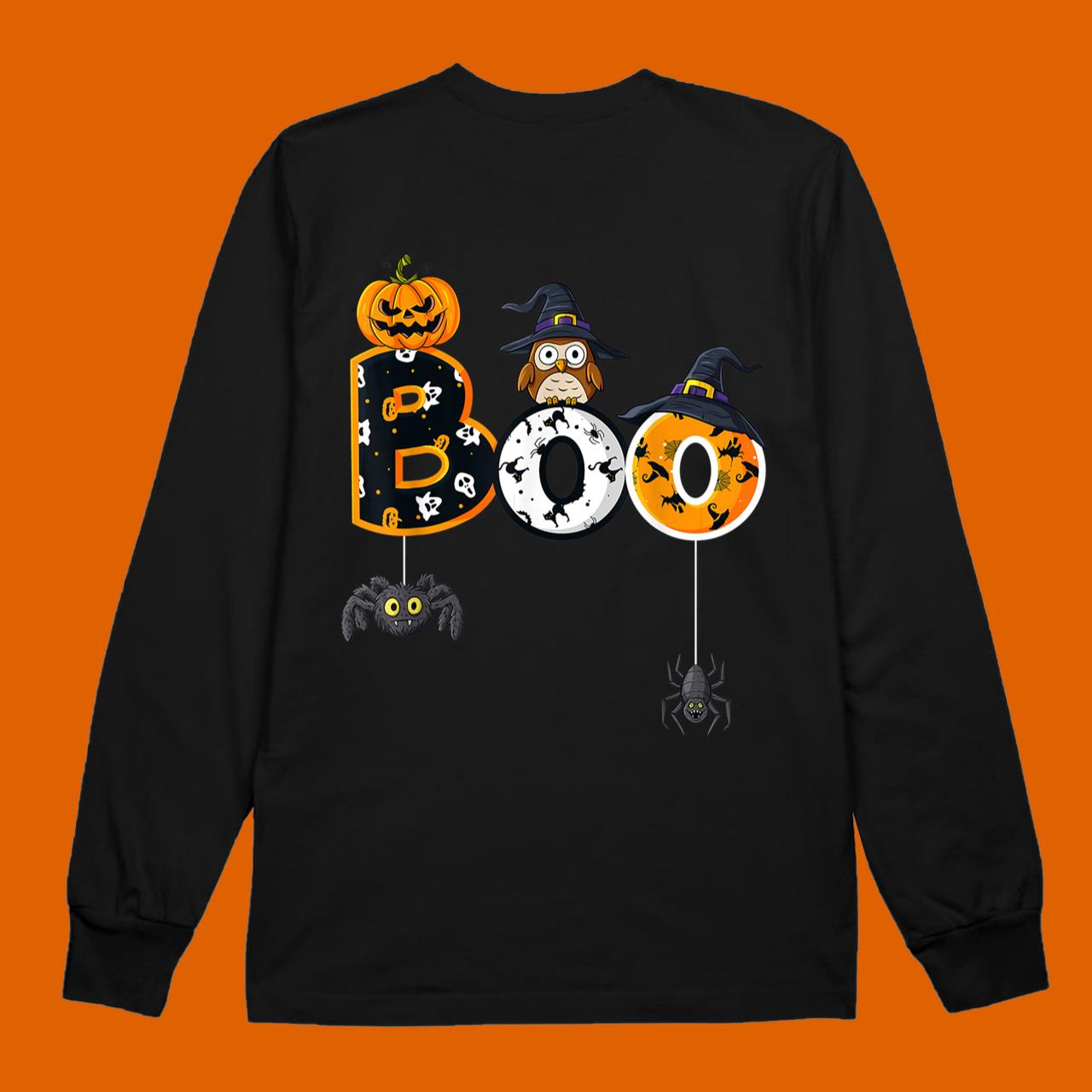 Halloween Boo Owl With Witch Hat Spiders Boys Girls Kids T-Shirt