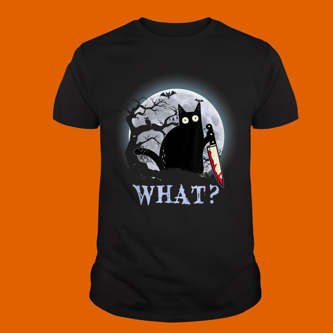 Murderous Black Cat With Knife Halloween Costume T-Shirt