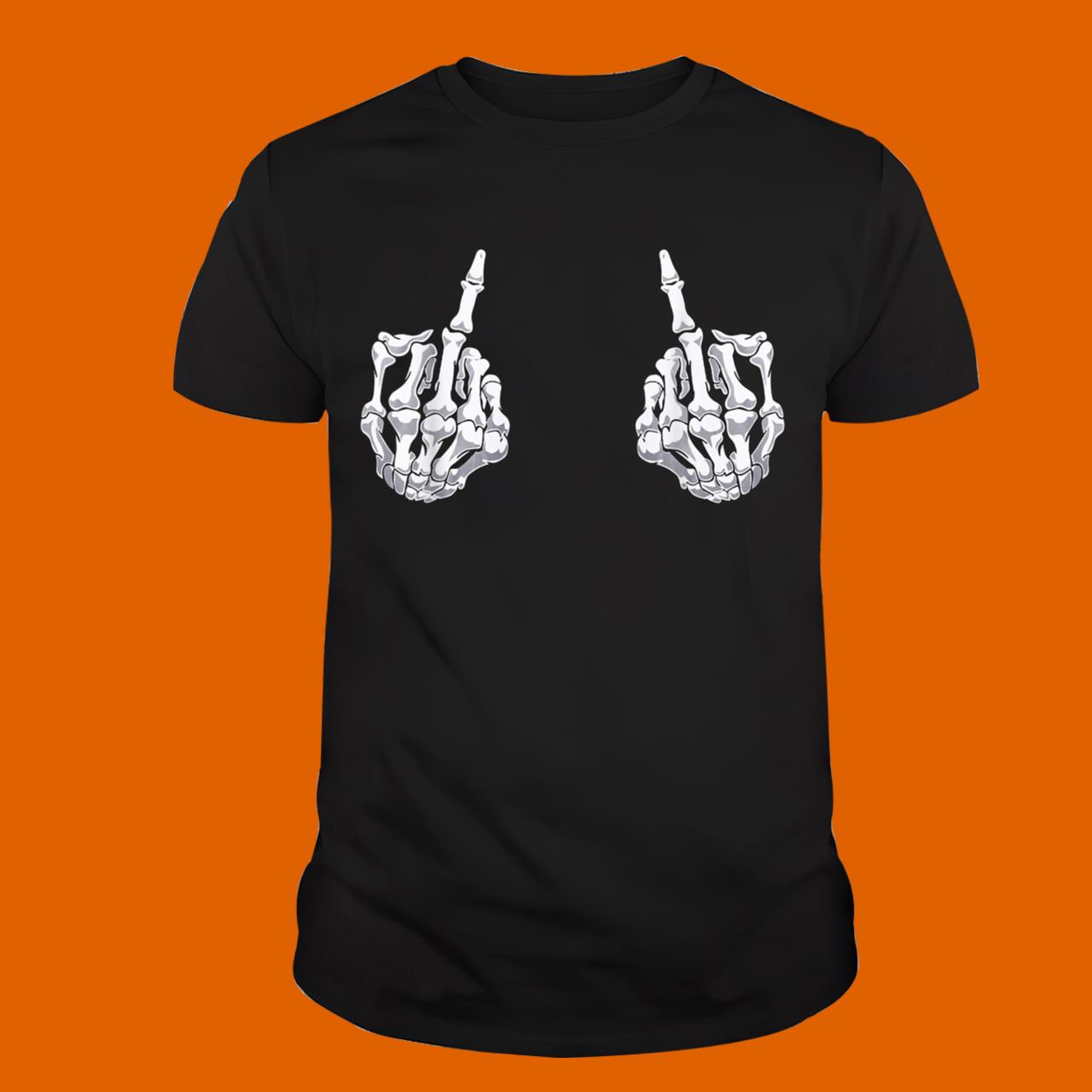 Skeleton Hand Halloween Bones Middle Finger Skull T-Shirt