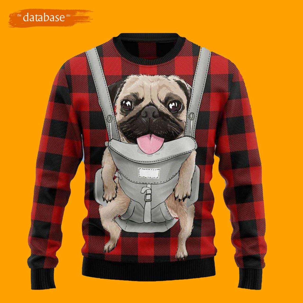 Front Carrier Dog Pug Dog Ugly Christmas Sweater