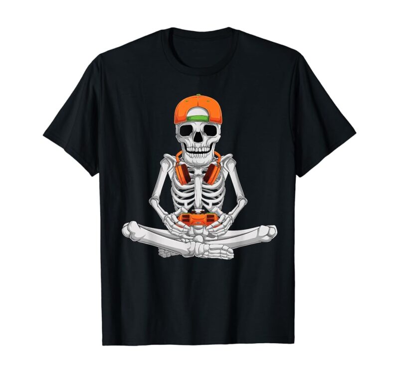 Halloween Skeleton Gamer Video Gaming Boys Kids Teens T-Shirt