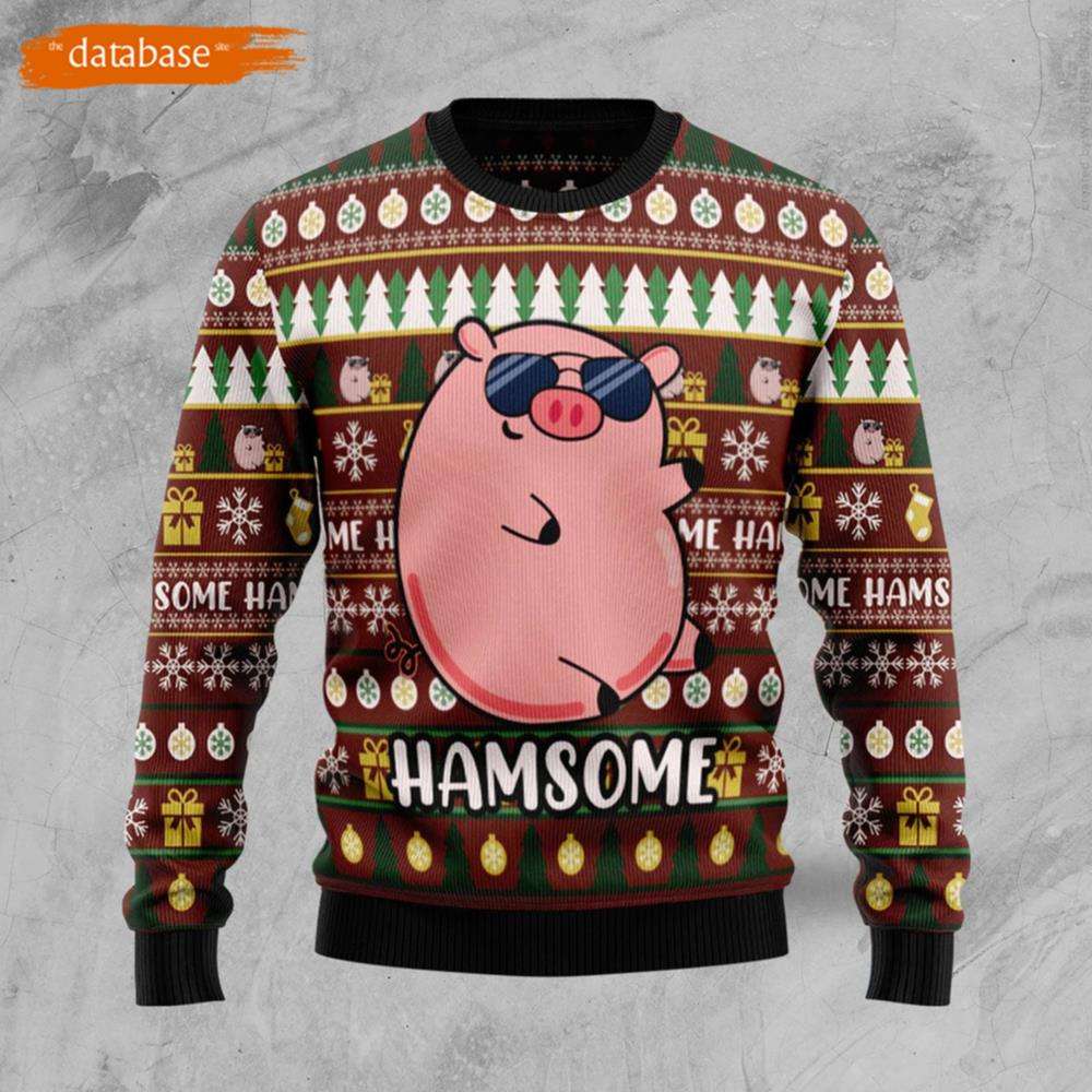 Hamsome Cute Pig Xmas Cute Ugly Christmas Sweater Unisex