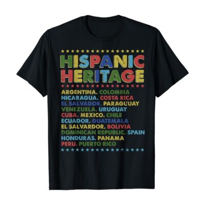 Hispanic Heritage Month Latino Countries Names Retro Vintage T-Shirt