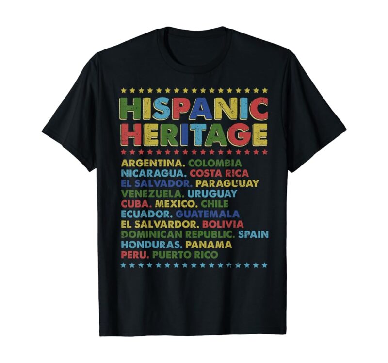 Hispanic Heritage Month Latino Countries Names Retro Vintage T-Shirt