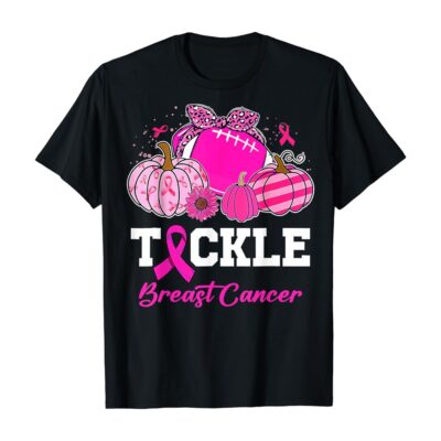 Tackle Breast Cancer Awareness Football Pink Ribbon Pumpkin T-Shirt