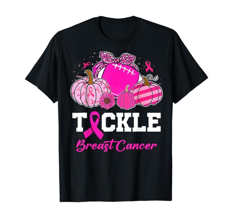 Tackle Breast Cancer Awareness Football Pink Ribbon Pumpkin T-Shirt