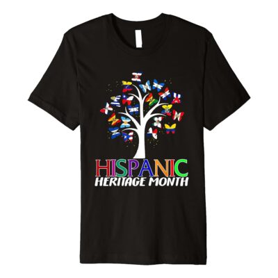 Womens National Hispanic Heritage Month T-Shirt Butterfly Tree Roots Latino