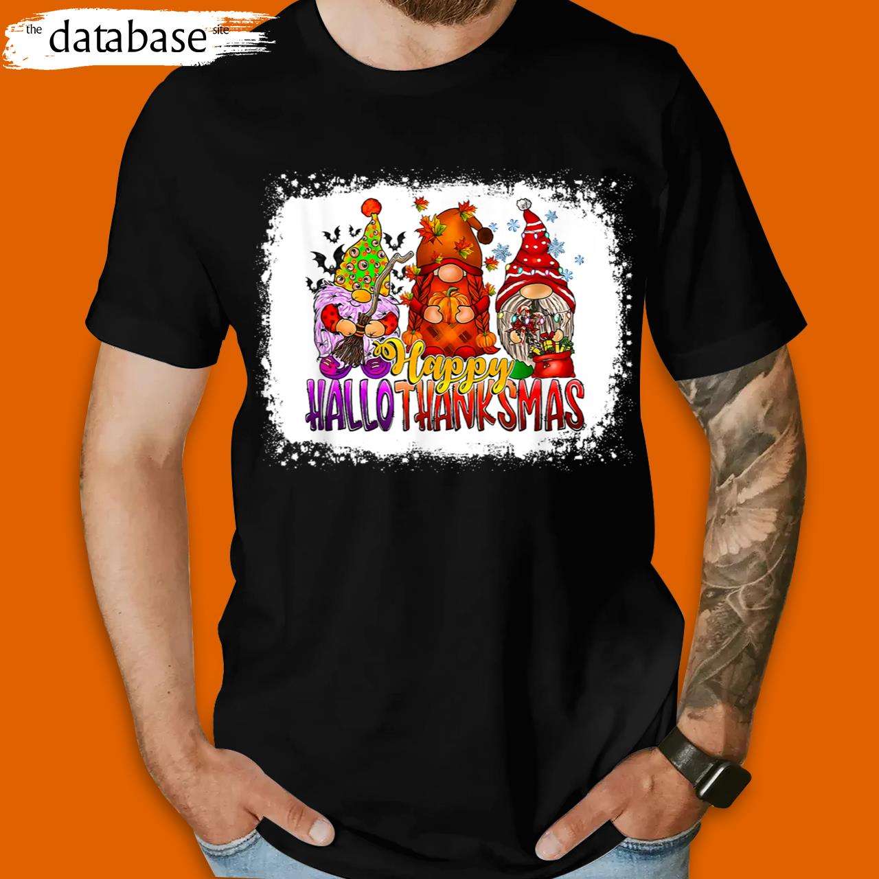 Gnomes Halloween Thanksgiving Christmas Happy Hallothanksmas Funny Thanksgiving T-Shirt