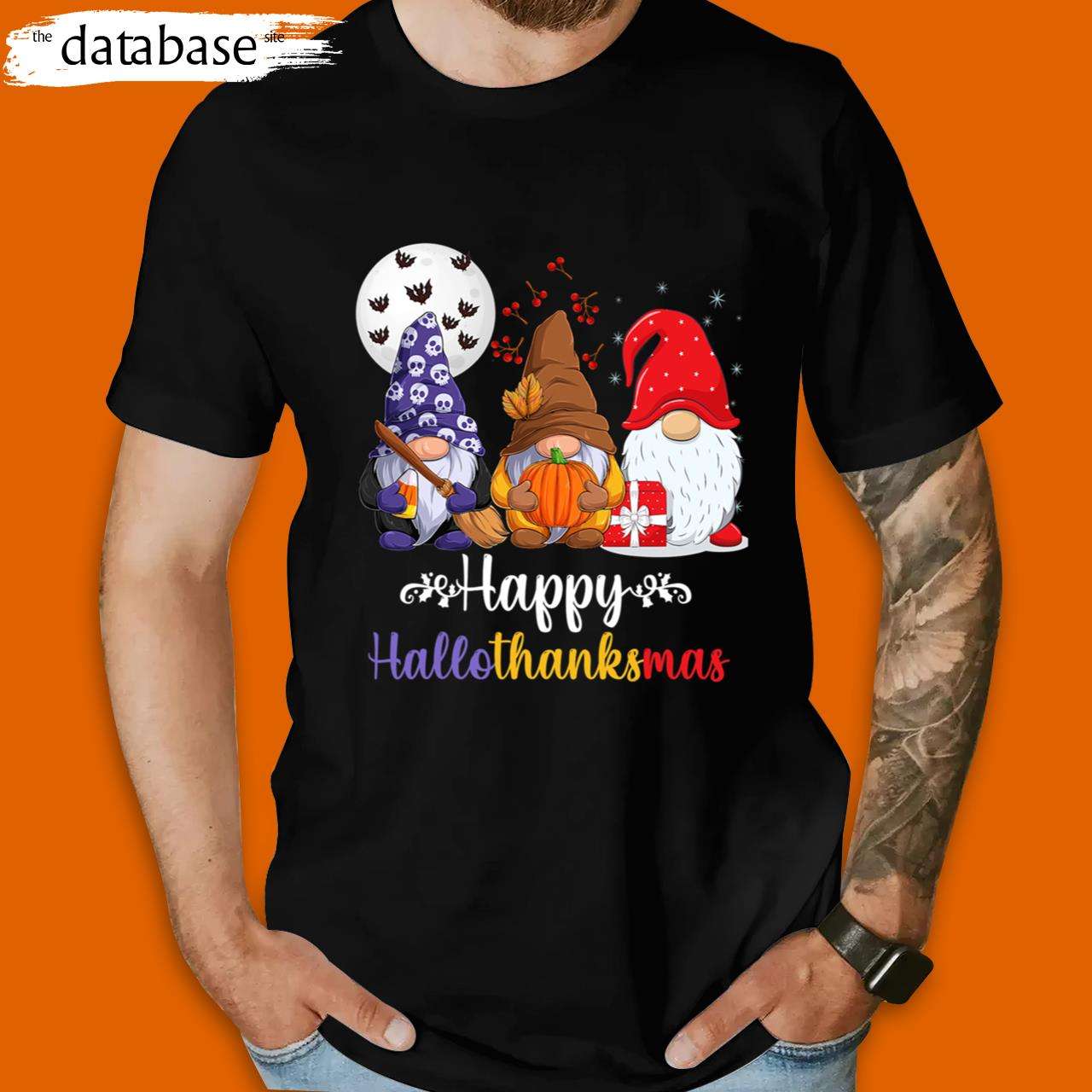 Halloween Thanksgiving Christmas Happy HalloThanksMas Gnomes Funny Thanksgiving T-Shirt