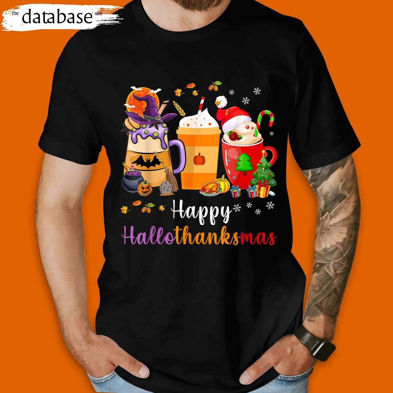 Happy Hallothanksmas Coffee Latte Halloween Funny Thanksgiving T-Shirt