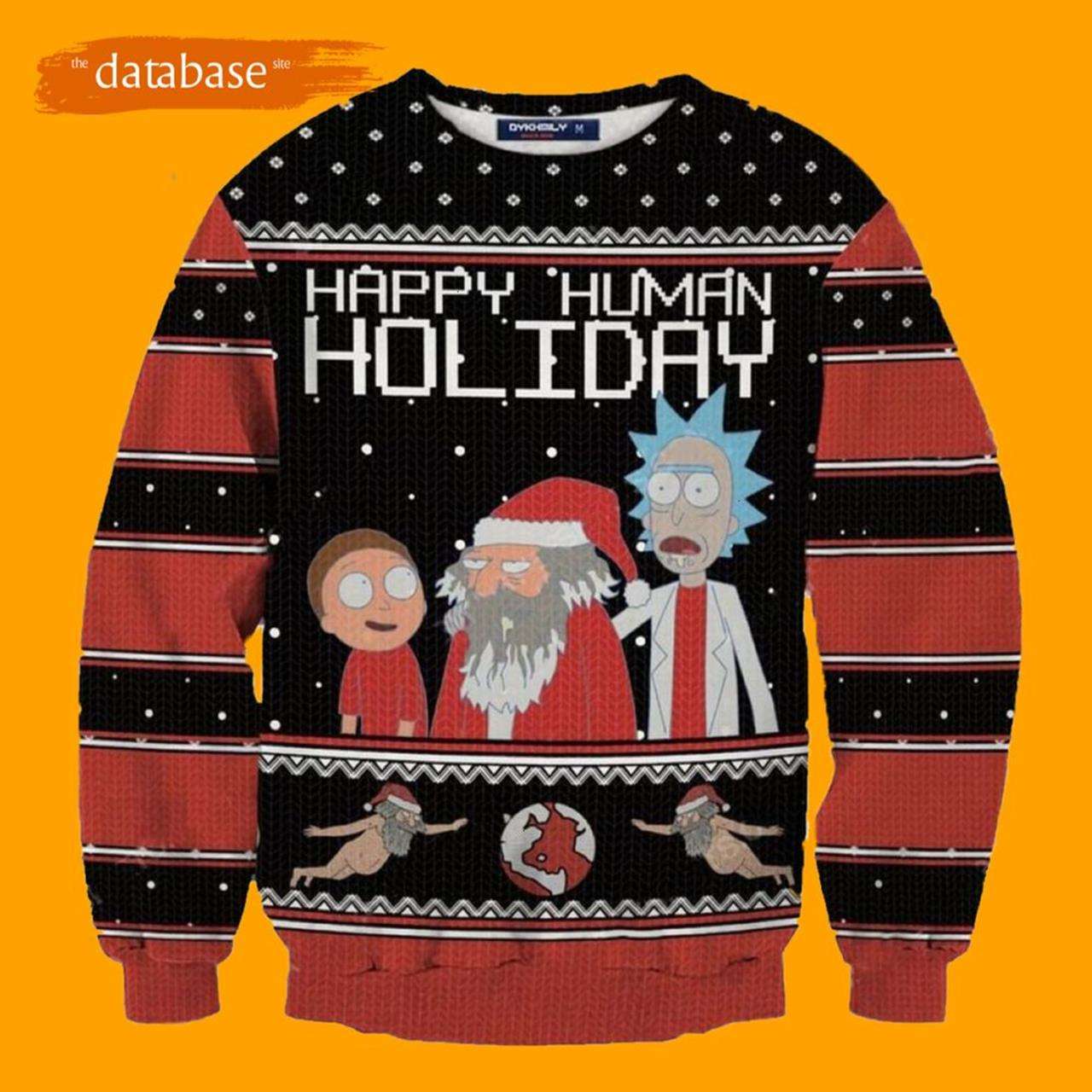 Rick And Morty Ugly Christmas Sweater Happy Human Holiday