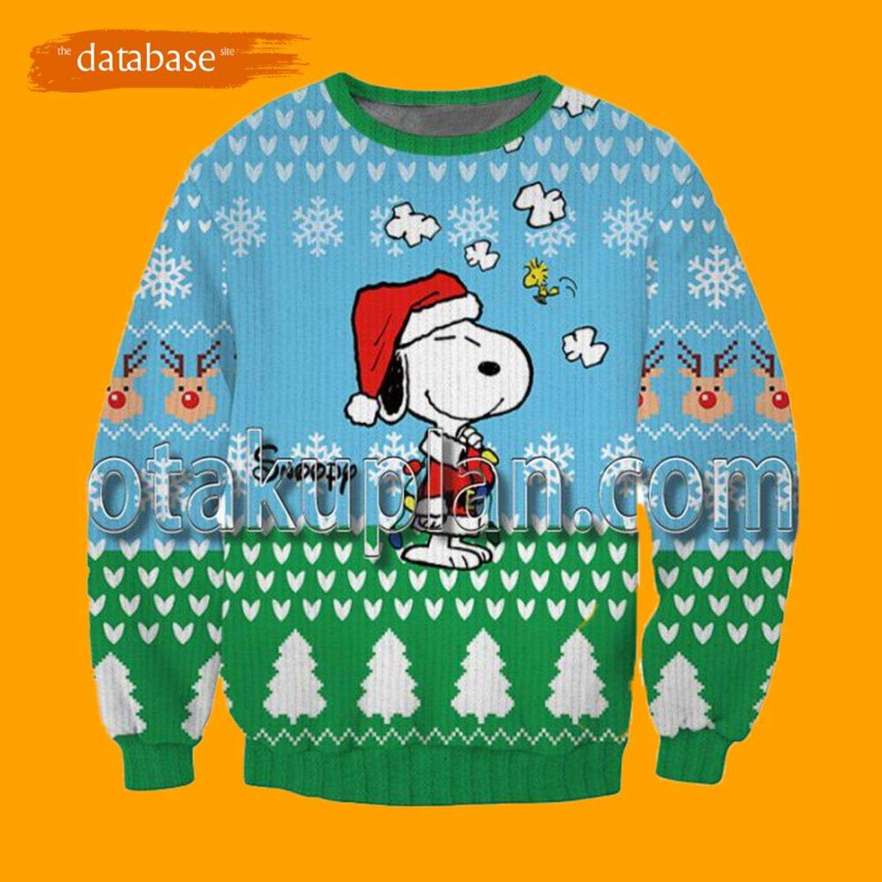 Snoopy Blue and Green 3D Snoopy Ugly Christmas Sweater
