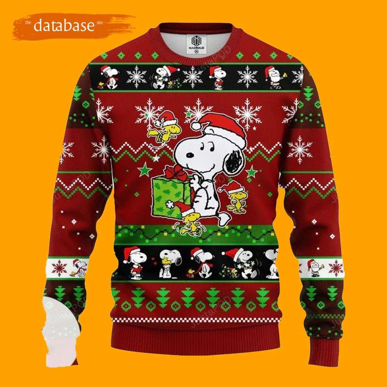 Snoopy Ugly Christmas Sweater Red Brown